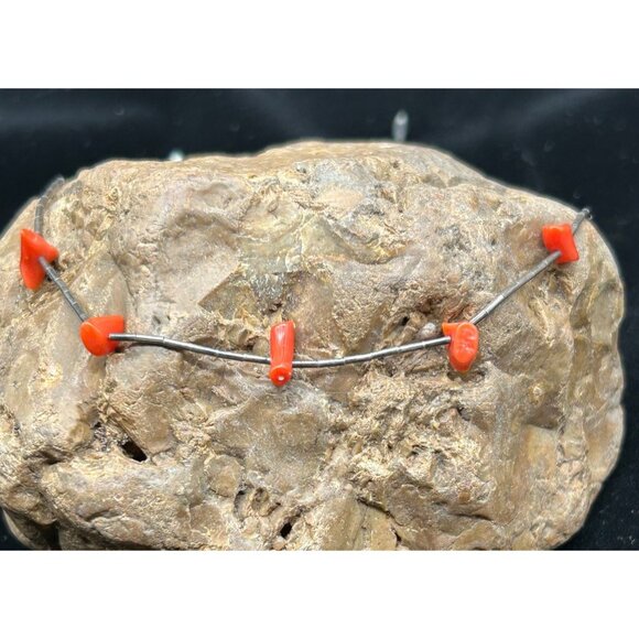 Vintage Navajo Coral Liquid Silver Bead Necklaces —16” Long - Picture 1 of 10